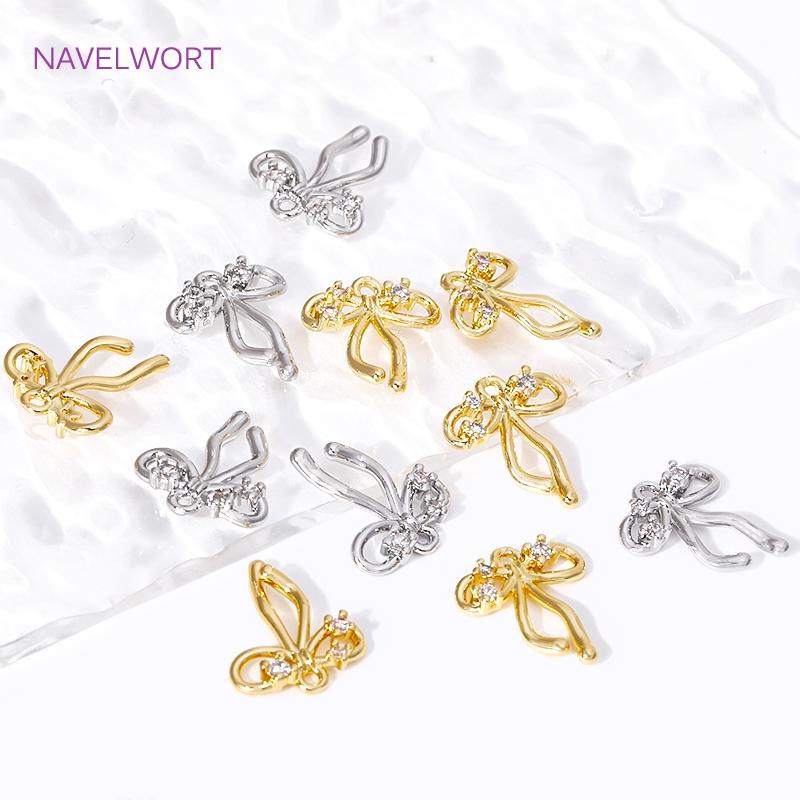 Trendy Bow Pendants For Jewelry 18K Gold Plated Brass Inlaid Zircon Charms Pendants For DIY Earrings Jewelry Making Accessories