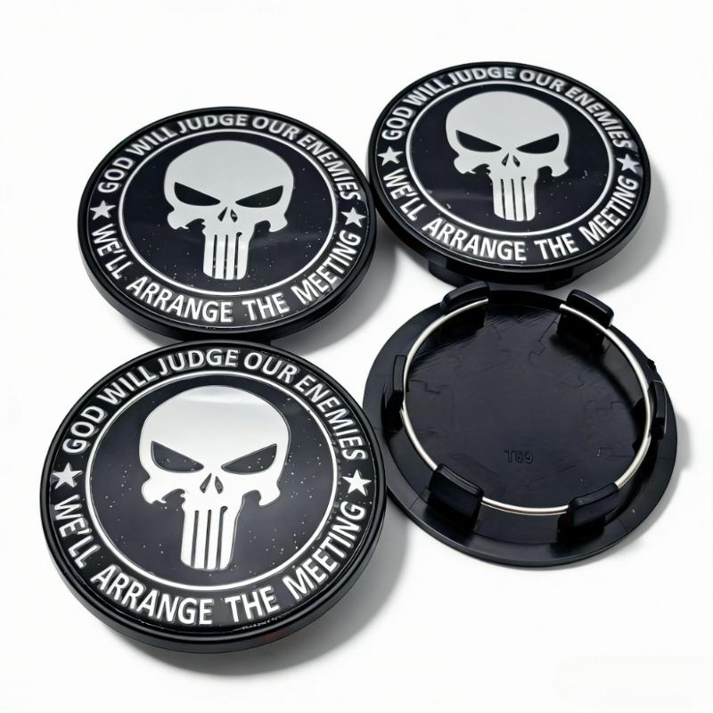 4pcs Skull Logo Emblem Badge Car Wheel Center Caps 69MM Clips 56MM Wheels Hub Dust Cap Rim Hubcaps Cover Replace Car Accessories