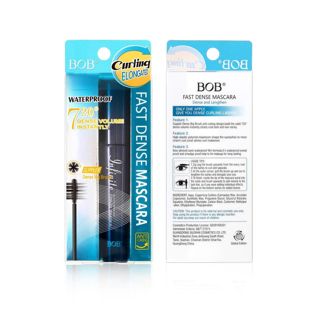 BOB quick-drying mascara, waterproof and non-smudging, dense, curled and slender, holding makeup to enlarge the eyes, European and American beauty