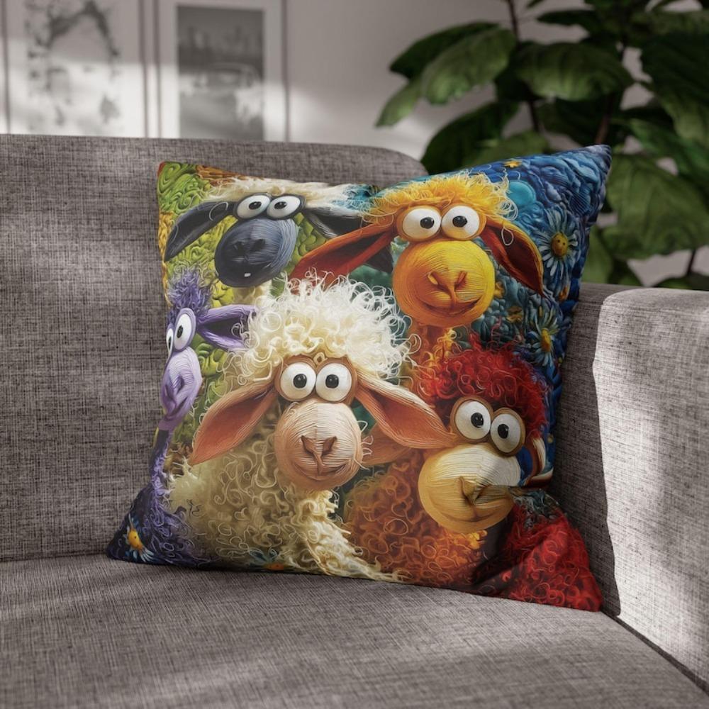 Colorful Sheep Pillow Cover Funny Farmhouse Pillowcase Novel Pillowcase Living Room Chair Printed Pillowcase Suitable For Sofa,