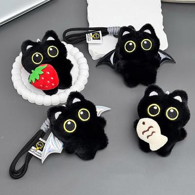 Black Cat Keychain Plush Party Keyrings Decor Kid Birthday Gift Bagpack Pendent Christmas Decoration Natal Navidad Cuddly Stuffed Fluffy Huggable