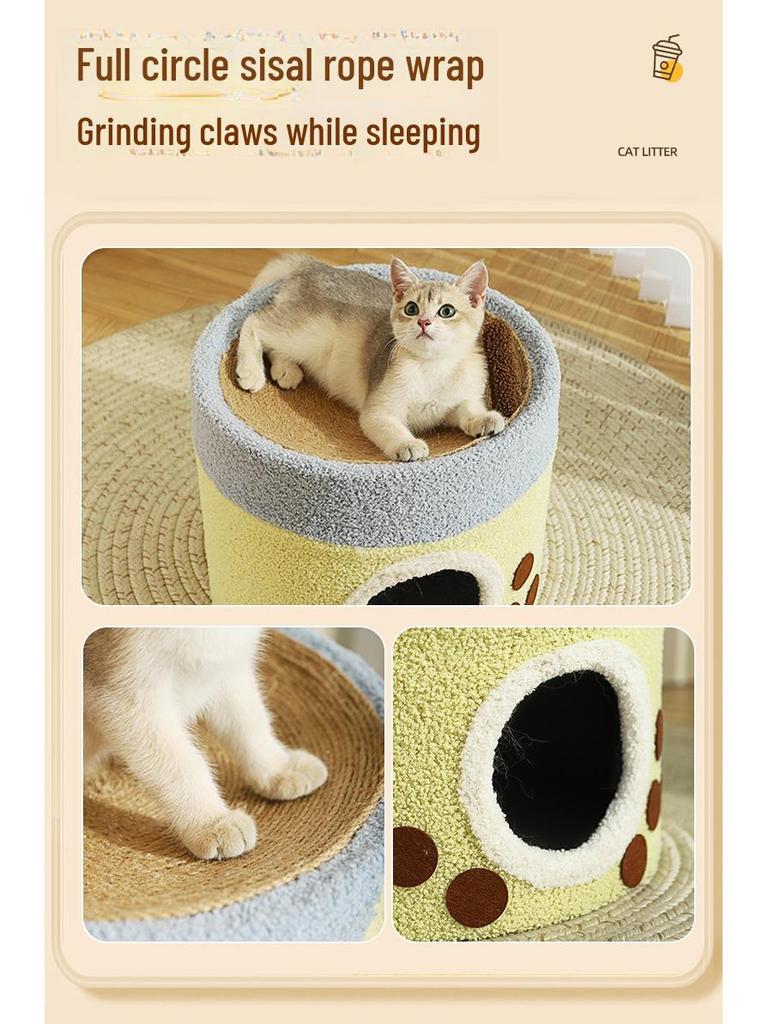 Cozy Double-Layer Cat Bed with Sisal, Warm & Safe for All Seasons
