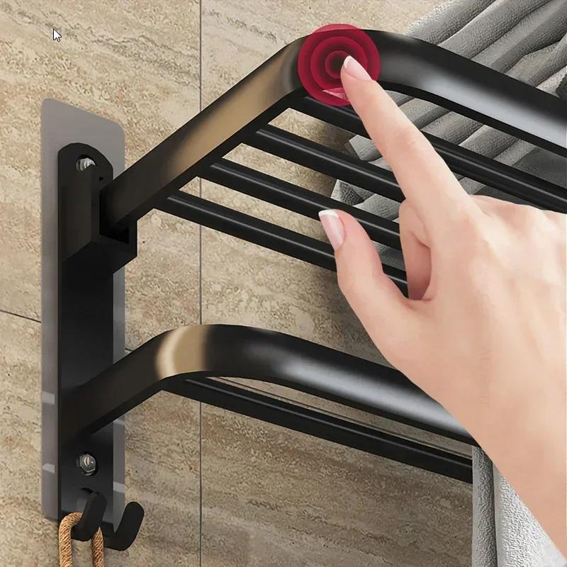 40/50/60CM No Drilling Towel Rack Movable Holder With Hook Wall Mount Shelf Towel Holder Shower Rack Bathroom Accessories