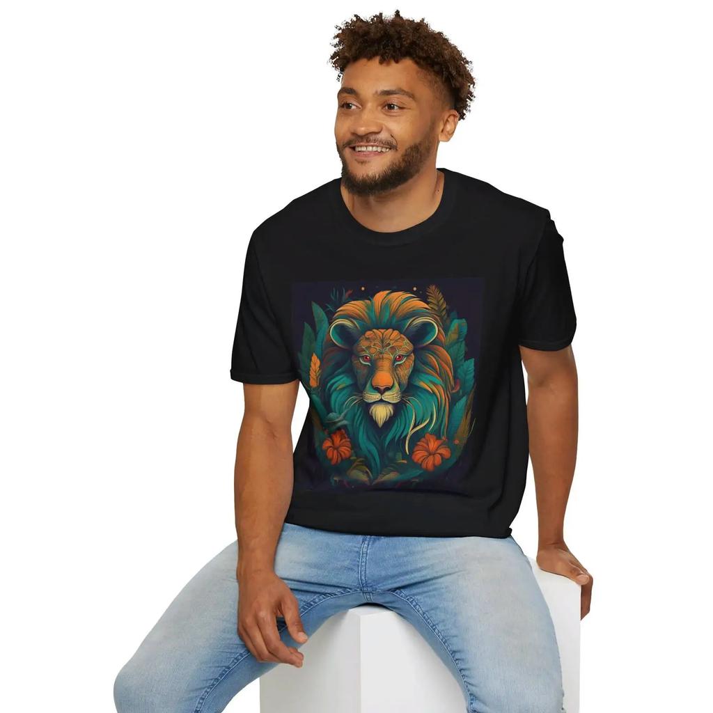 Colorful Abstract Lion Head T Shirt Lover Wild Animal Themed Casual vintage Washed Top For Everyday Wear fashion graphic