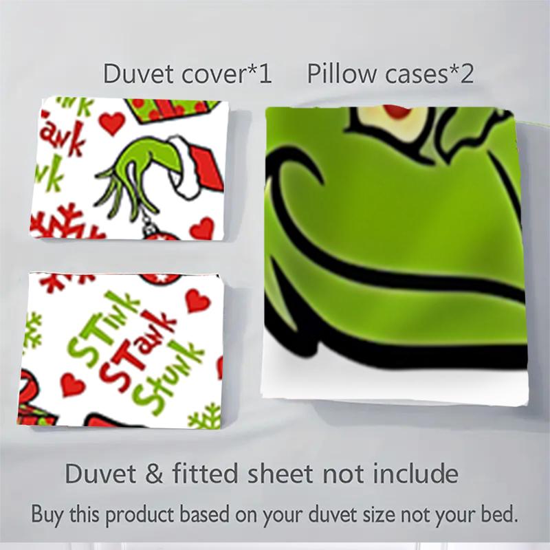 3-delige Kerst Grinch Beddengoed Sets Voor Alle Maten Nieuwe 3D Geprinte Bedsprei Dekbed Dekbedovertrek Kussensloop Slaapkamer Decoratie