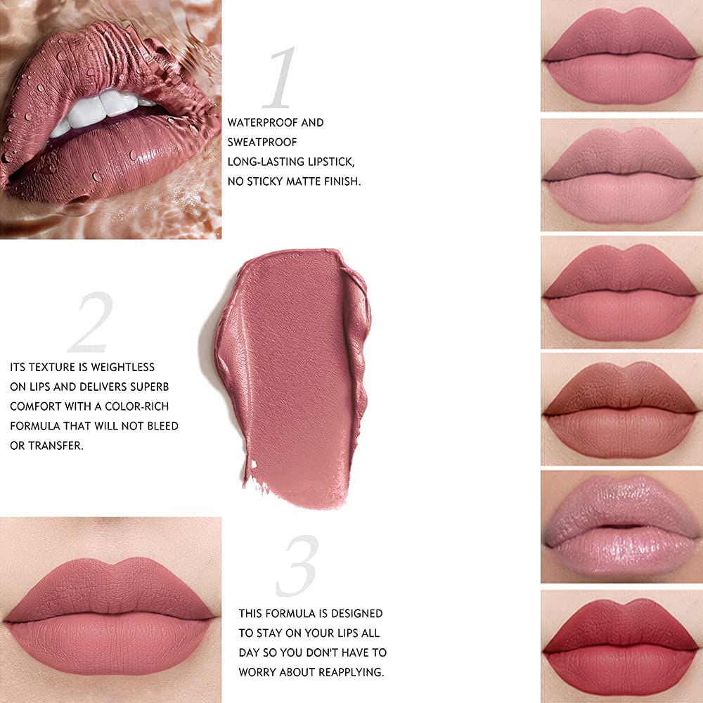 Matte Nude Lipstick Cup Liquid Cup Sexy Lip Smooth Lip Tint Makeup Gift Box 12-Color Set Velvet-like Long-Lasting Non-Stick Lipstick, Non-Stick