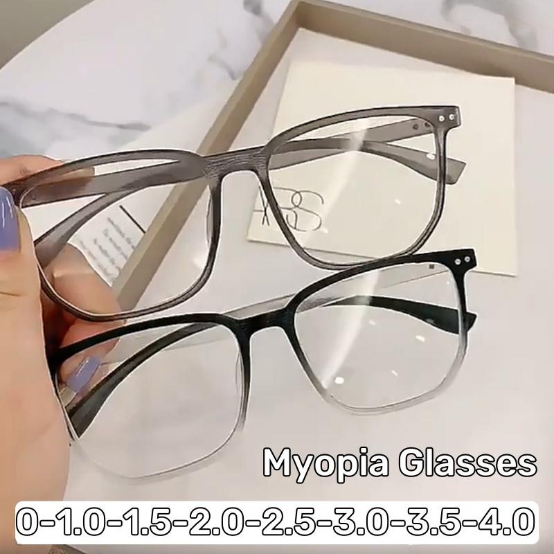 Classic Retro Large Square Frame Myopia Glasses Wood Grain Anti-blue Light Short Sight Glasses Trendy Minus Diopter Eyeglasses