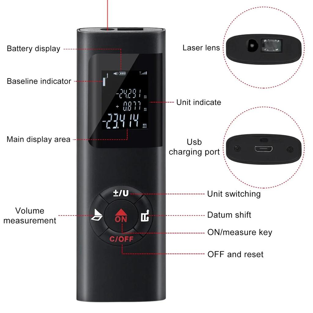 40M/60M Mini Smart Laser Distance Meter Measure Infrared Rangefinder USB Rechargeable Handheld Laser Range Finder High Quality