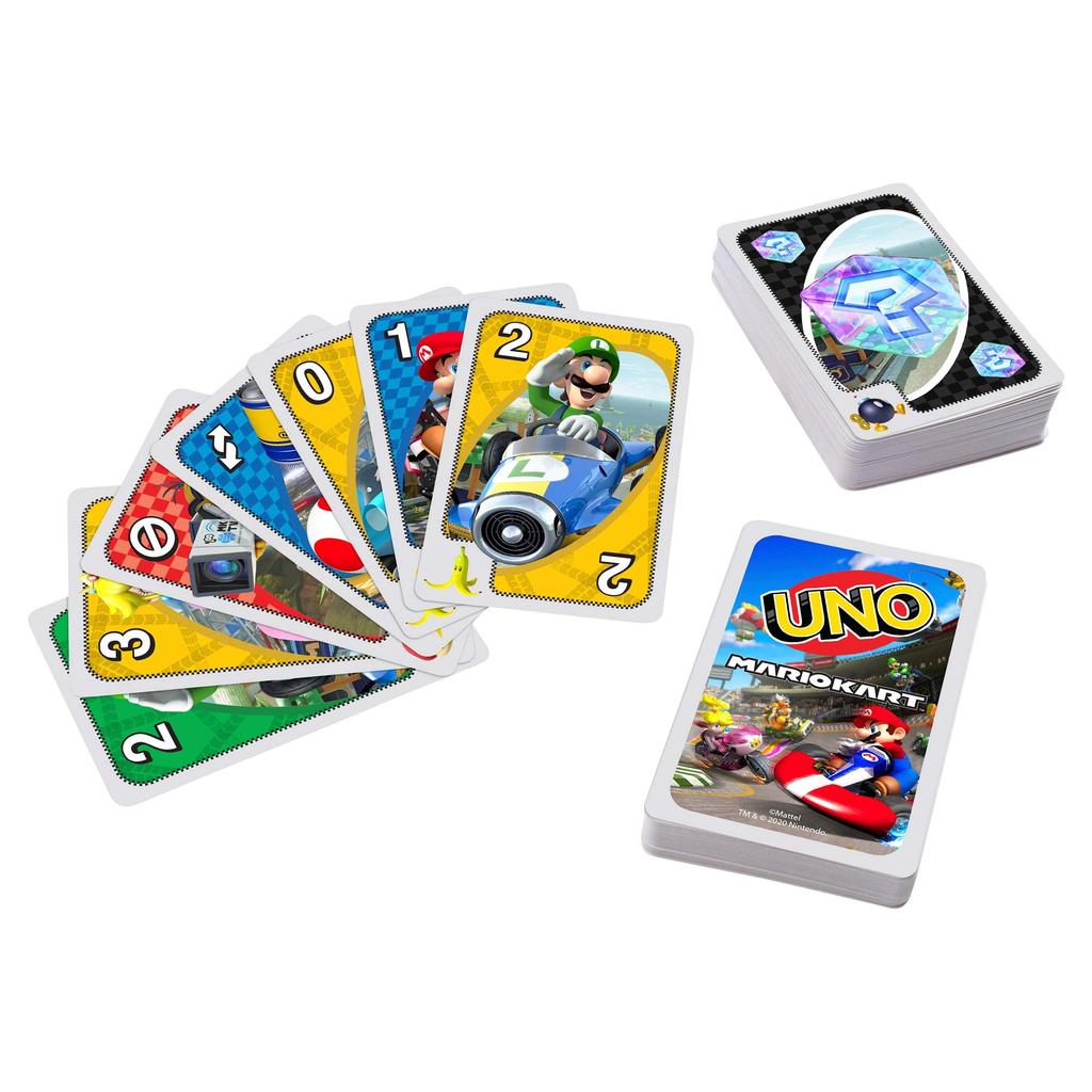 Mattel Games UNO Mario Kart Gra Karciana Gra Imprezowa dla Osób od 7 Lat i GWM70 2-10 Graczy, W górę,