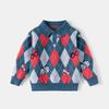 Contrasting Color Sweater Boys Autumn and Winter 2025 New Retro Collar Wear Thickened Long-sleeved Knitted Top Tide