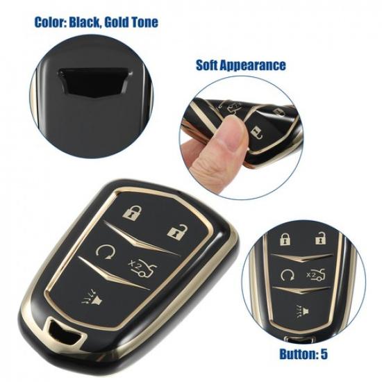 5 Buttons Key Fob Cover with Keychain Fit for Cadillac Escalade ESV - Pack of 1