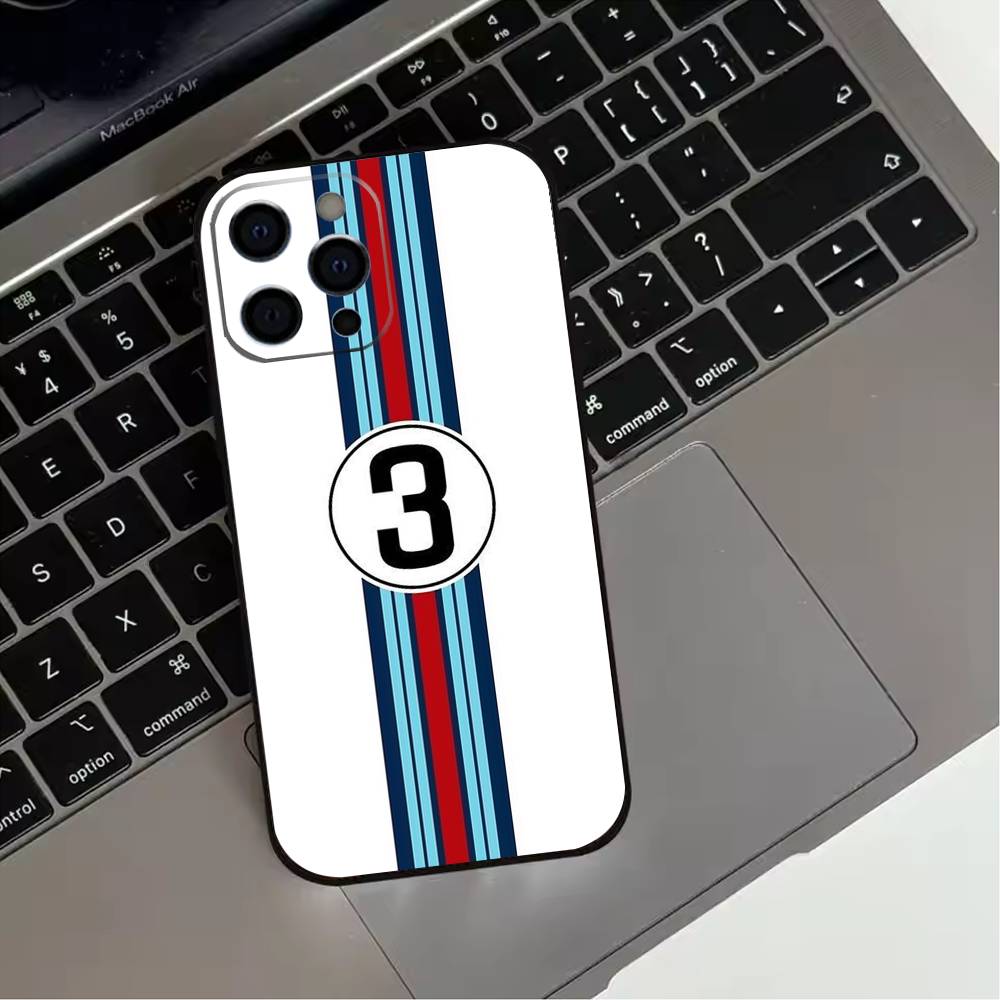 Custodia per Telefono Martini R-Racing S-Stripe Per iPhone 17,16,15,14,13,12,11 Plus,Pro Max,XS,Cover Nera in Silicone Morbido