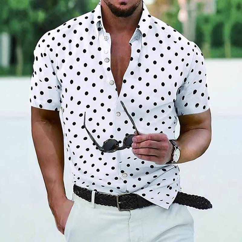 Men's Shirt Button Down Shirt Casual Shirt Summer Shirt Beach Shirt Black White Red White Green Short Sleeve Polka Dot Lapel