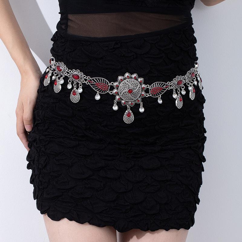 Ethnic Style Metal Retro Coin Waist Chain Women'S Adjustable Dress Waist Seal Love Butterfly Flower Fringed Belt