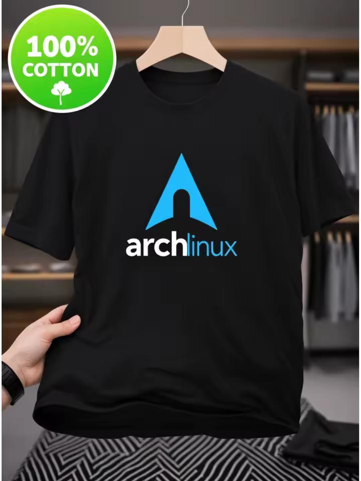 Pánské tričko s logem Arch Linux | Jednoduché tričko s krátkým rukávem a kulatým výstřihem s maskotem a ikonickým logem Arch Linux.