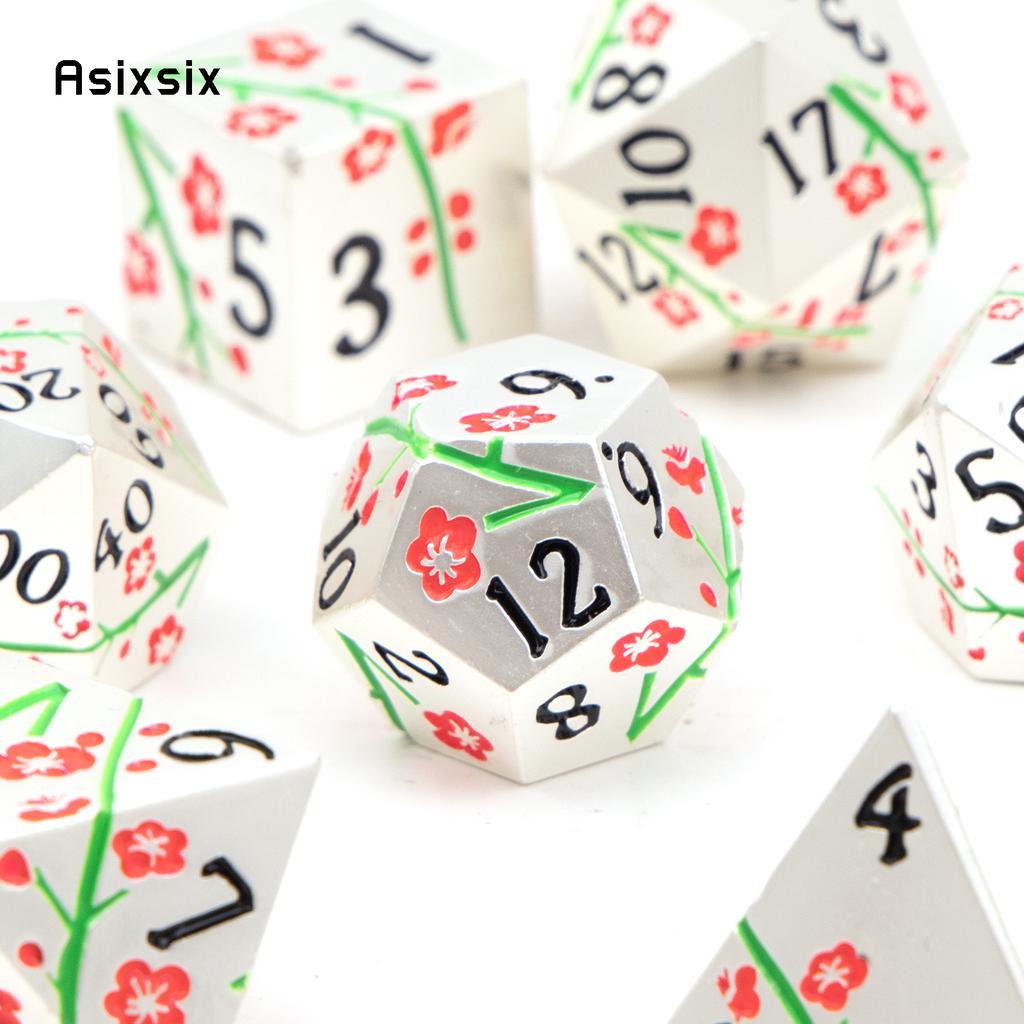7 Pcs Silver Flower Metal Dice Solid Metal Polyhedral Dice Set Suitable for Role-Playing RPG Board Game Card Game