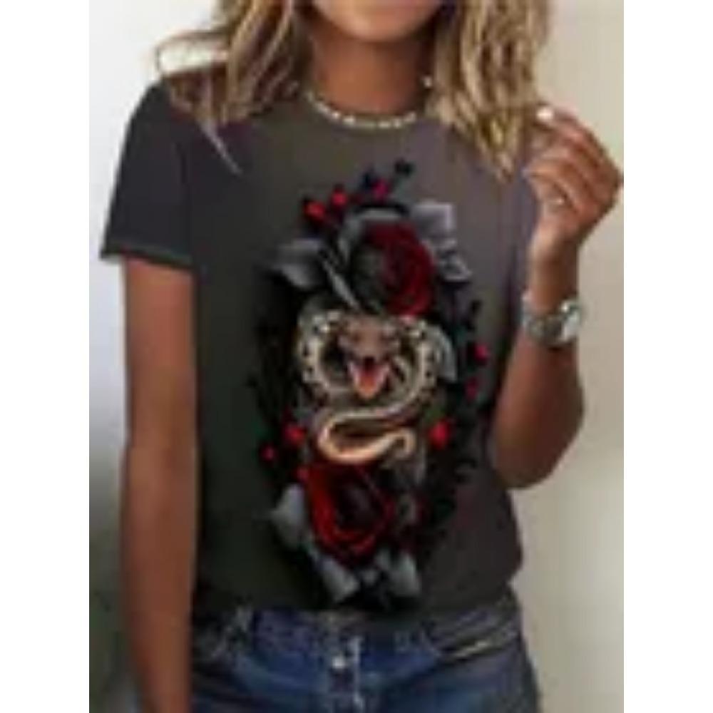 Women's Round Neck Fashionable Casual Short Sleeved T-shirt Top Clothing