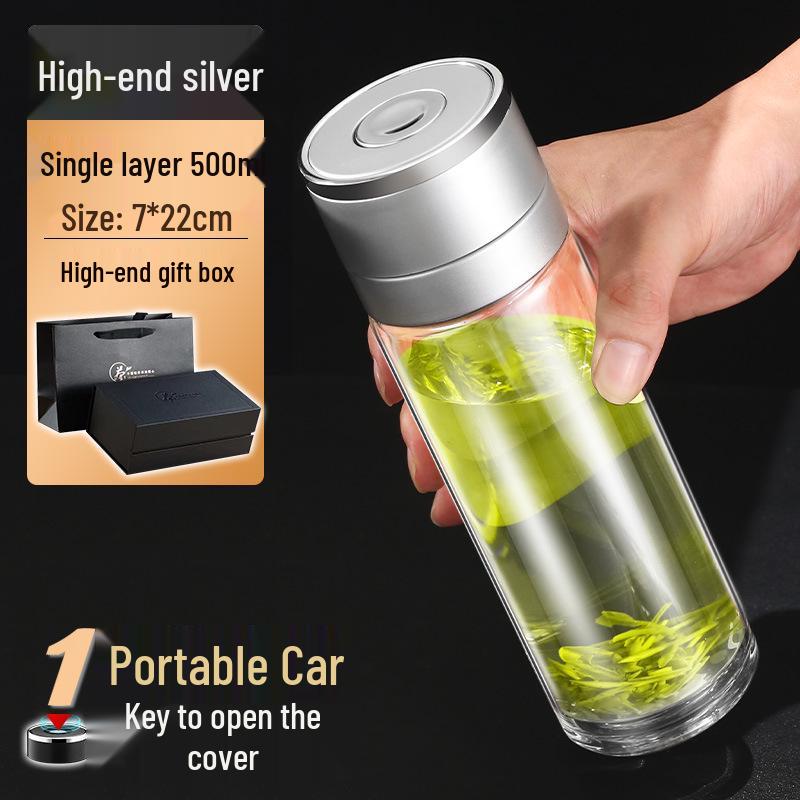 Minghui Quick-Open Double-Layer Glass Cup with Tea and Water Separation, Car-Mounted High-End Men's Cup.