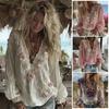 Women Shirt Oversize V-Neck Long Sleeve Casual Spring Autumn Shirt 3D Flower Printed Pattern Relaxed Fit Shirt Daily Wear