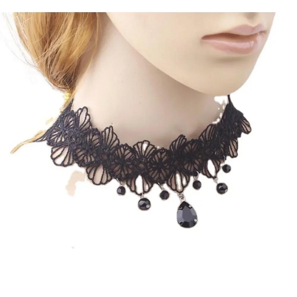 Dames Meisjes Gotische Zwarte Kant Ketting Boho Kristal Sexy Halloween Feest Kant Ketting