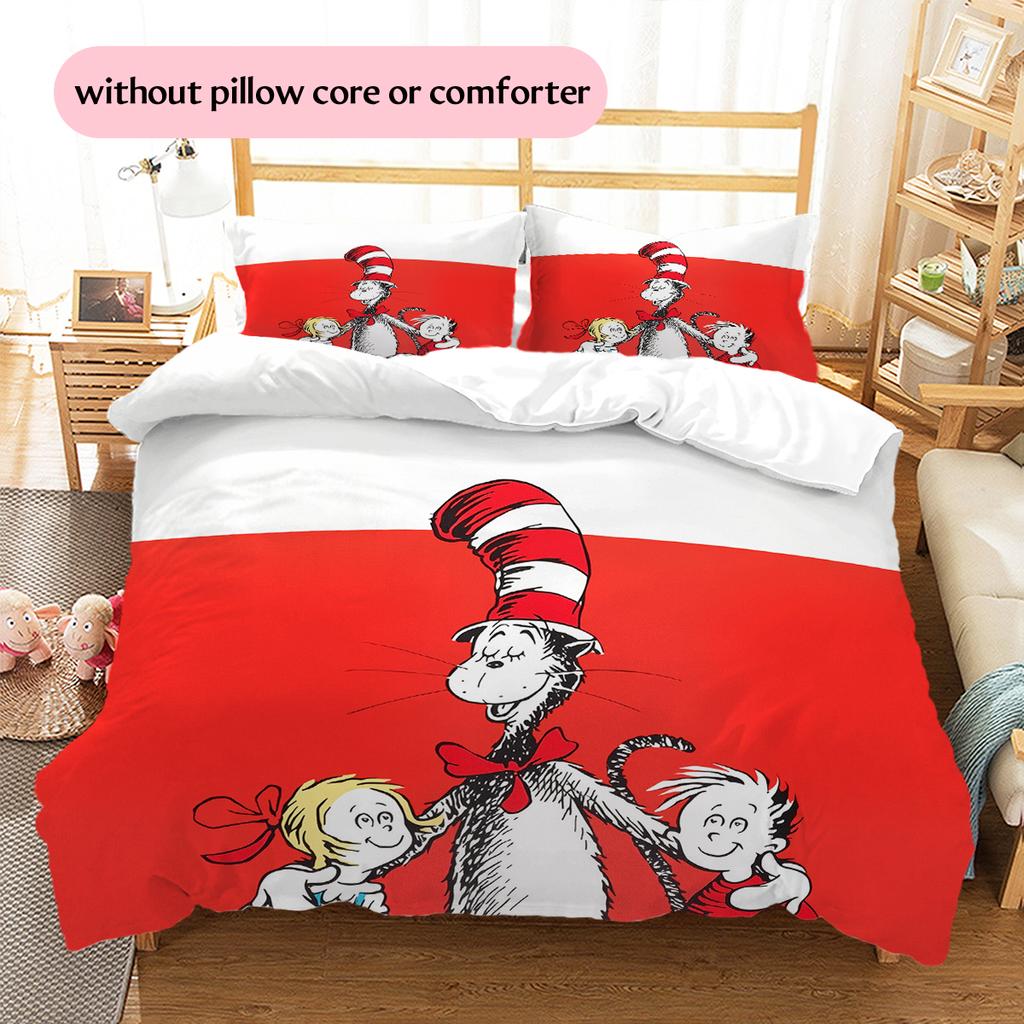 The Cat In the Hat Pattern Bedding Home Decoration Birthday Gift (1 * Duvet Cover + 2 * Pillowcase, Without Core)