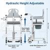 Hydraulic Transfer Chair For Elderly Disabled Home Nursing Commode Shower Wheelchair Height Adjustable 180 Degree Split Seat