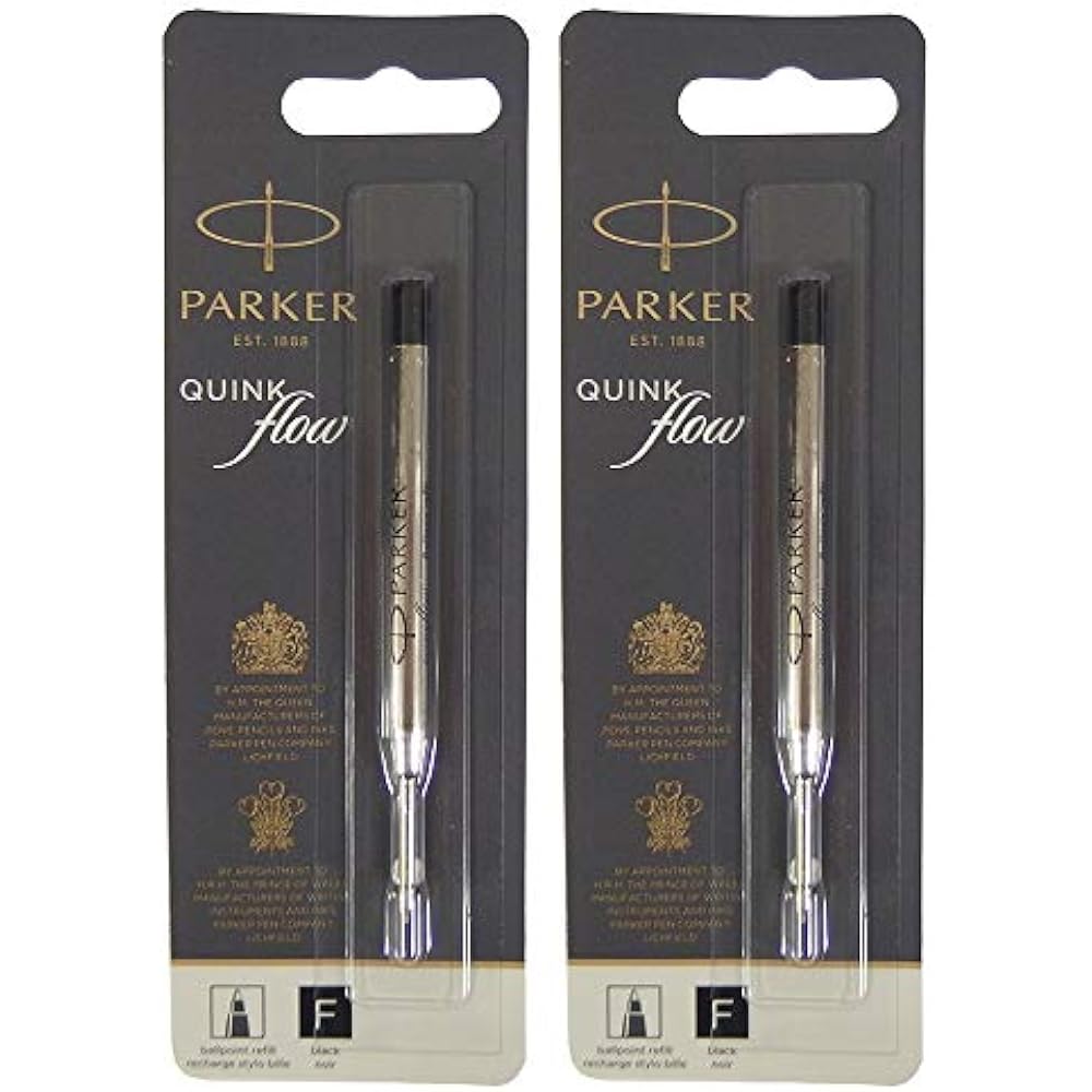 Parker PARKER Ballpoint Pen Refill Quink Flow Refill Black F, Fine, 0.8 mm, Set of 2, 1950367, S0...