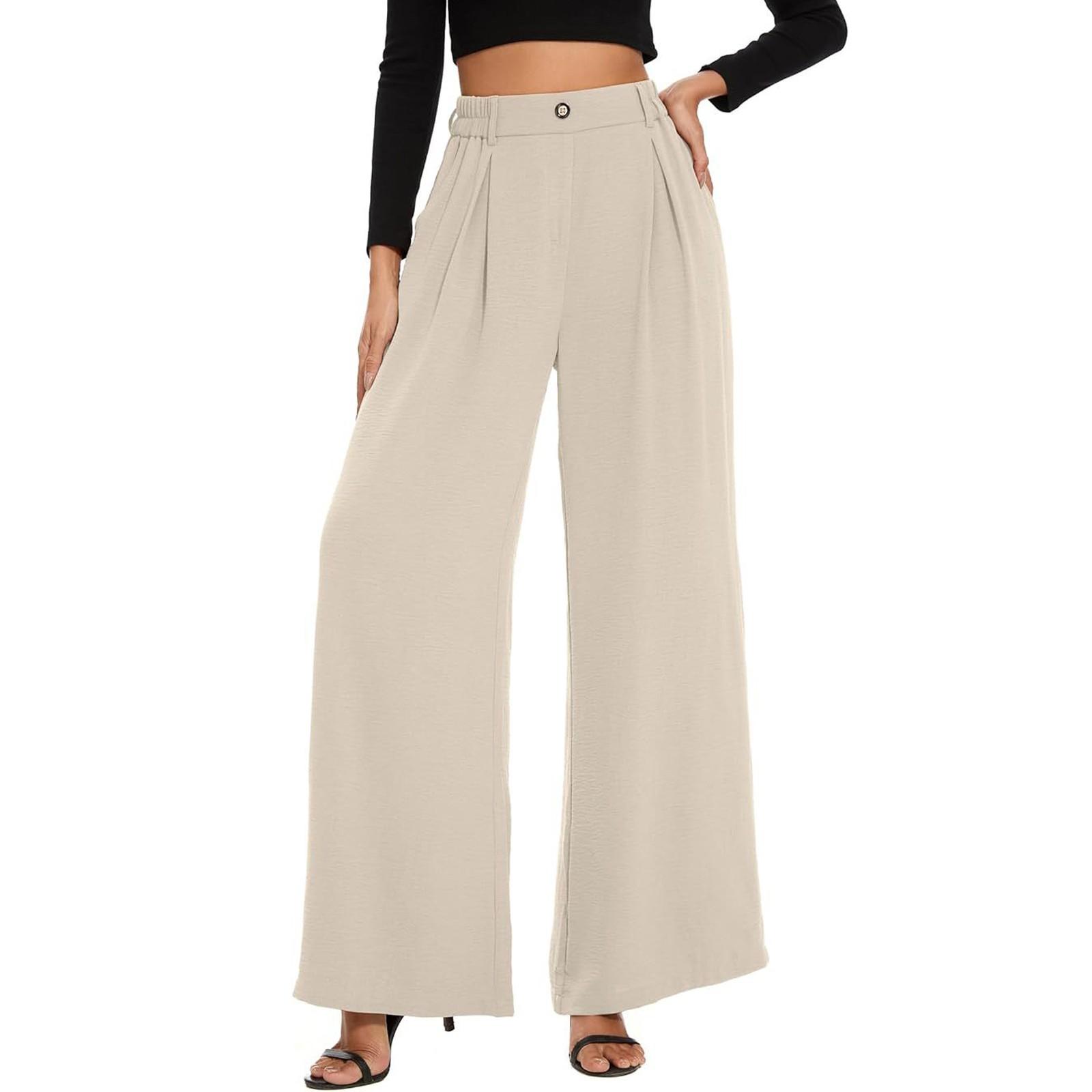 

Women s Fashionable Casual Wide Leg Pants And High Waisted Pants S бежевый
