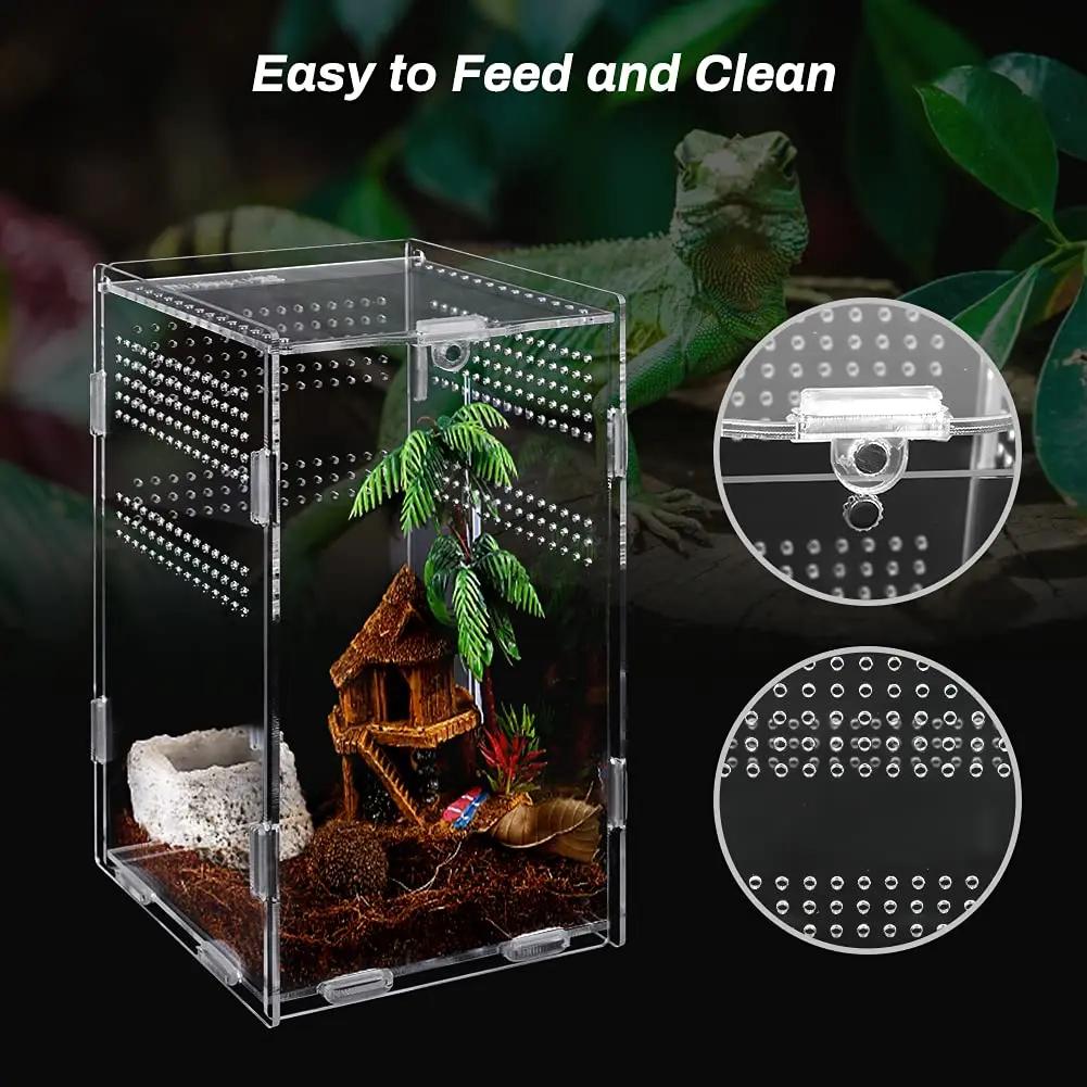 Magnetisk Akrylbur Nano Trelevende Tarantell Terrarium Reptilhabitat Oppdrettsboks for Edderkopp Skorpion Sling Isopoder
