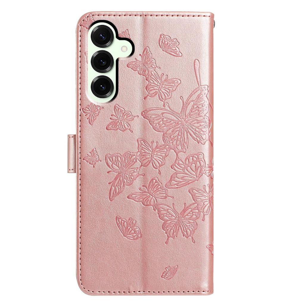 For Samsung Galaxy S25+ Case Butterfly Imprinted Wallet Stand PU Leather Flip Phone Cover with Strap
