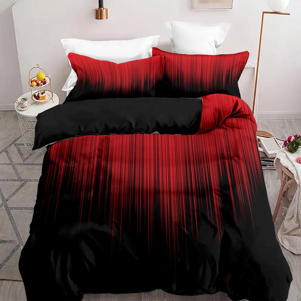 Red and black 3D digital printing three-piece set to map custom bedding quilt cover