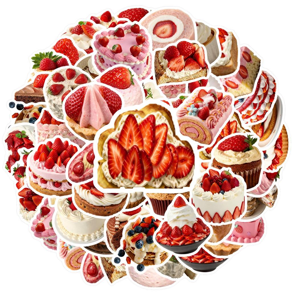 35pcs-50pcs Colorful Desserts Stickers Playful Strawberry Teacher Reward Stickers Funny Stickers For DIY Phone Laptop Scrapbook