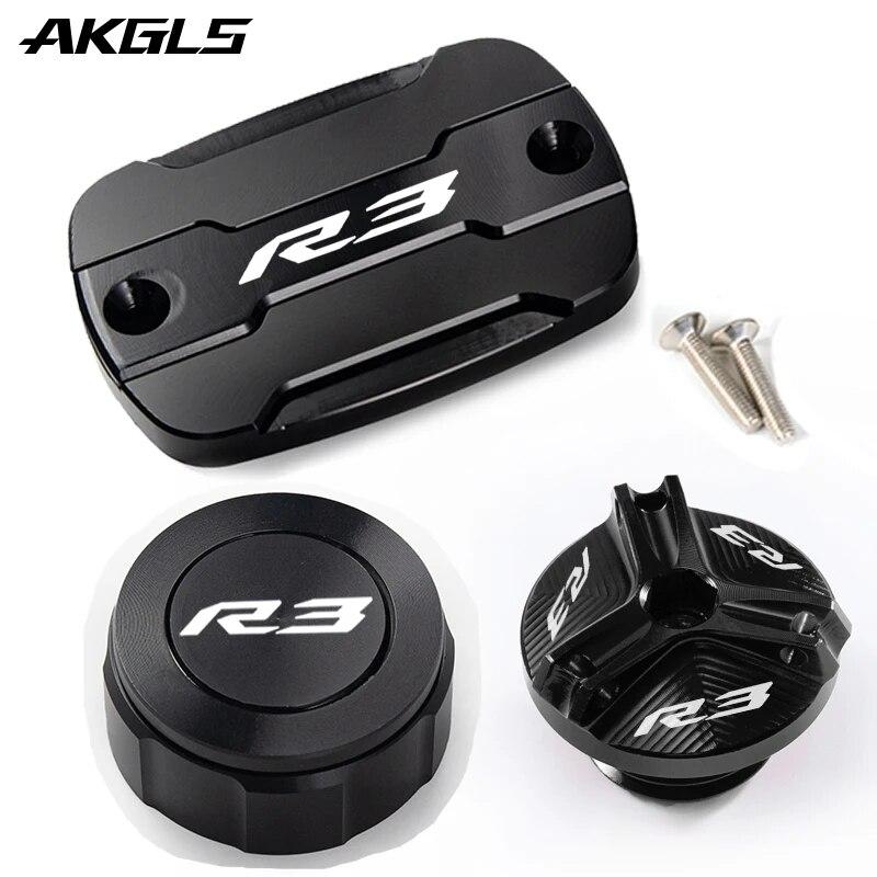 Für Yamaha YZF R3 YZF-R3 YZFR3 2015-2022 Motorrad vorderer und hinterer Bremsölkappen-Schutz und Öleinfülldeckel R3 Zubehör