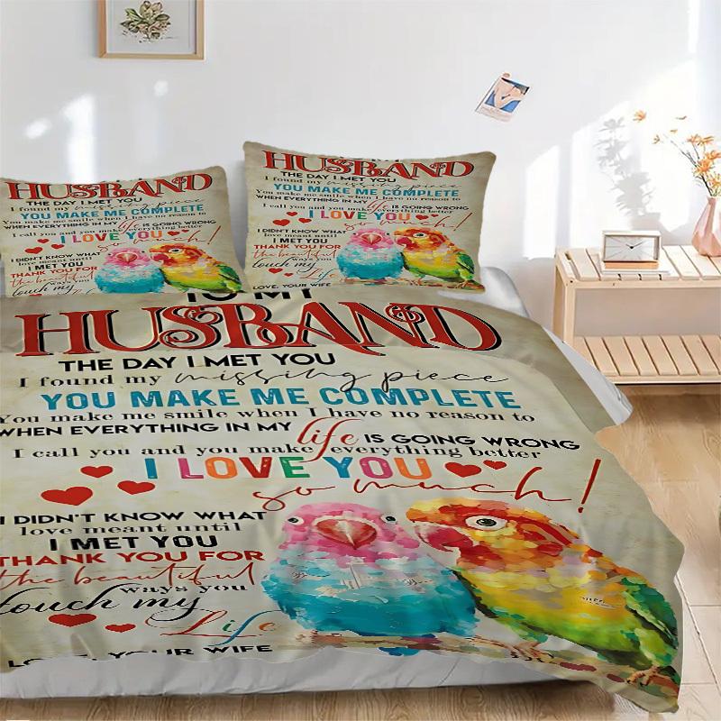 

3PCs Husband Appreciation Design Cover Set, Breathable Fabric(1 Duvet Cover + 2 Pillowcases) (Without Quilt) yy250911213 135x200cm