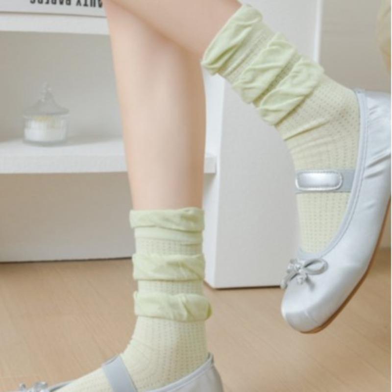 Ladies Spring and Summer Thin Pure Wind Pure Color Boneless Anti Ball Mesh Eyes Leg Long Leg Pile Socks