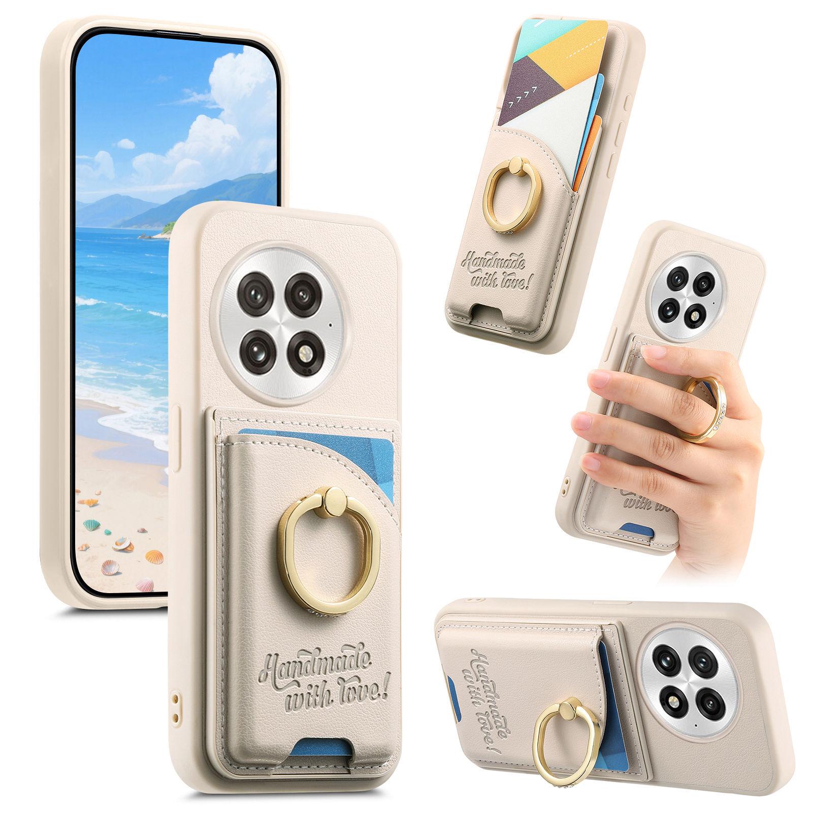 

For OnePlus 13 Case Card Holder Rhinestone Ring Holder Kickstand Leather Back Phone Cover