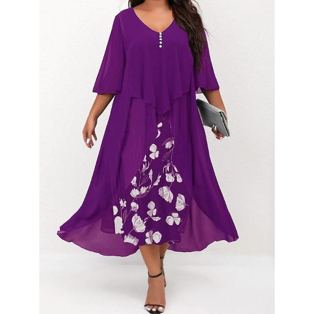Due Vestiti da Donna in Chiffon Patchwork Finti a Manica Media Sovradimensionati