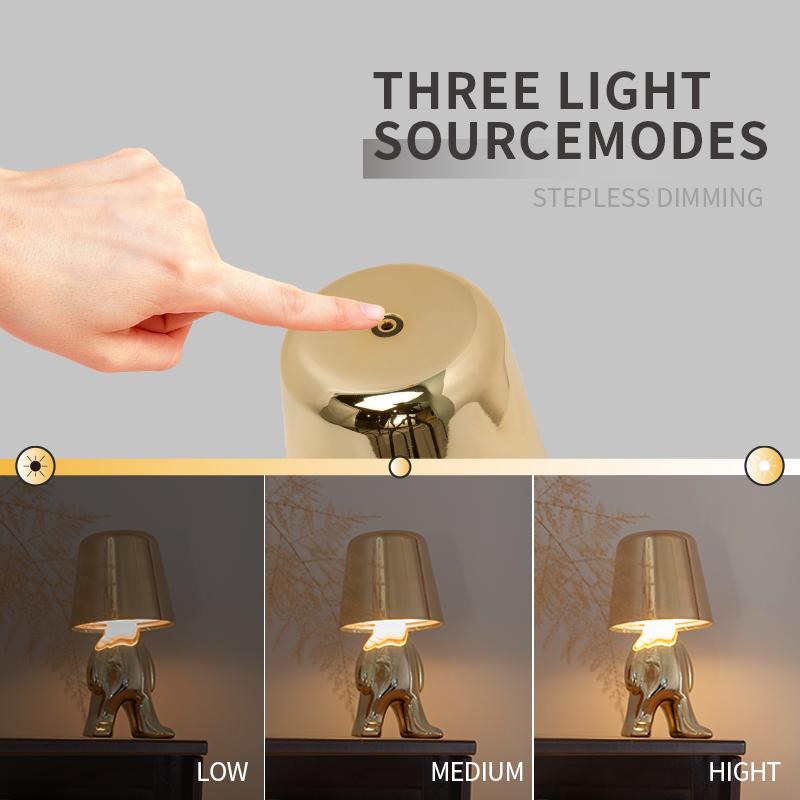 Italien Little Golden Man Bordslampa Touch Switch LED Nattljus Kafé Bar Sovrumsinredning Tänkare Rumsdekorlampa