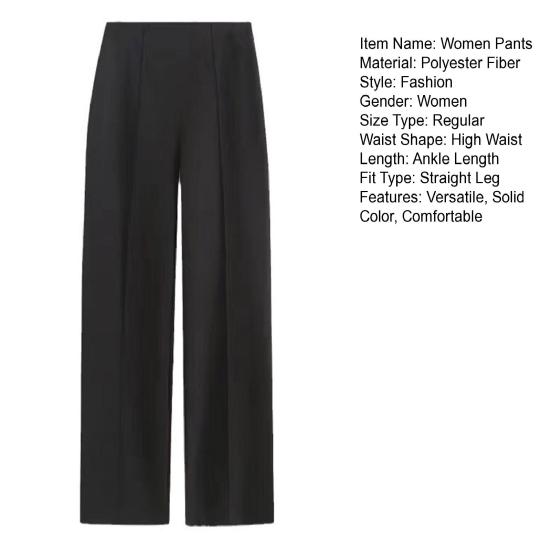 Women Pants High Waist Slim Fit Straight Leg Casual Trousers Solid Color Design Office Lady Long Pants Daily Wear