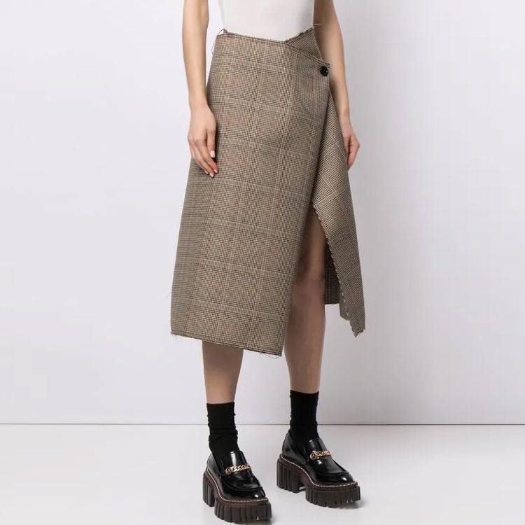 We11done FW21 Wrap Front A-Line Midi Skirt Women skirts Brown WD-SK0-21-216-W-BGSKIRT