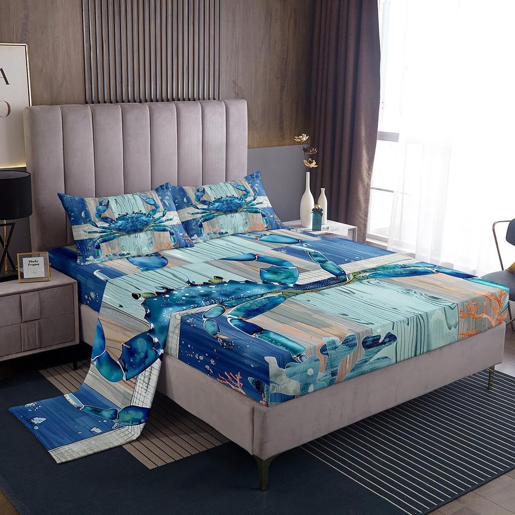 Ocean Animal Shark Pattern Bed Hat Four-Piece Bedding Set Bedroom Dormitory Bedding Decoration
