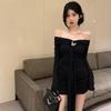 Sexy Slash Neck Long Sleeve Mini Dress Women Fall Winter Streetwear Slim Pleats Dress Y2K Fashion Solid Bottoming Wrap Dress New