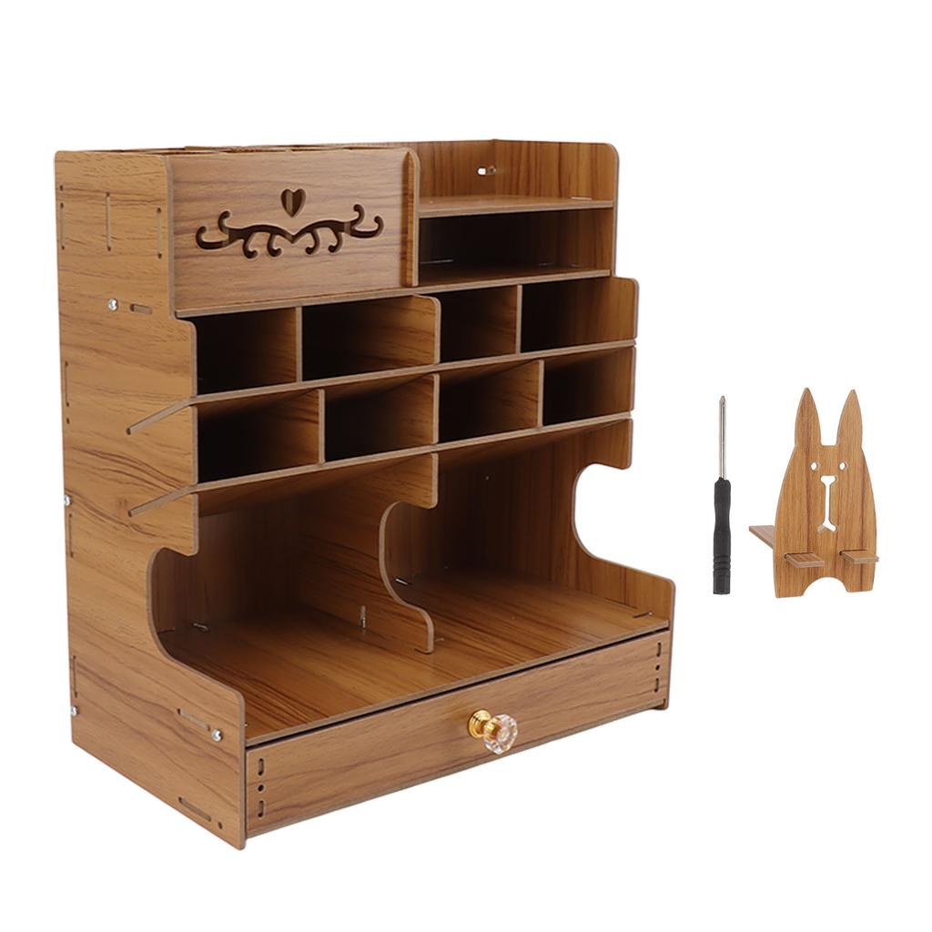 Wooden Desk Organizer Multi Functional DIY Pen Holder Box Desktop Stationary Easy Assembly Home