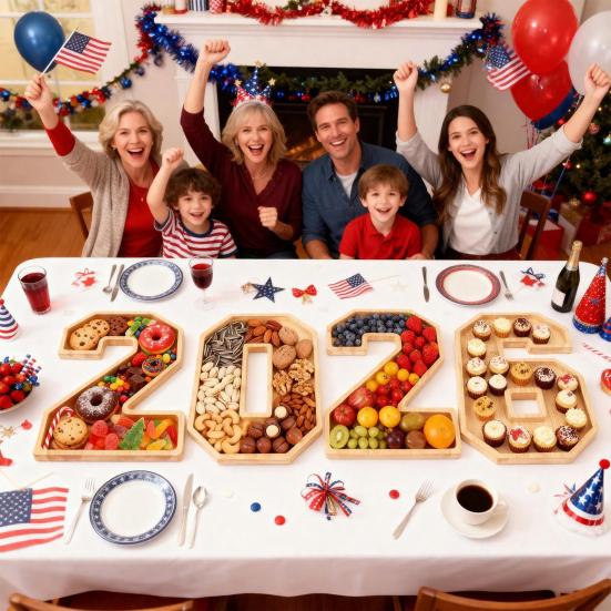 4 ks/sada 2026 Plnitelné číselné boxy Dřevěné prkénka na charcuterie Opakovaně použitelné servírovací podnosy Nádobí na ovoce a cupcakes Talíře Dekorace na párty