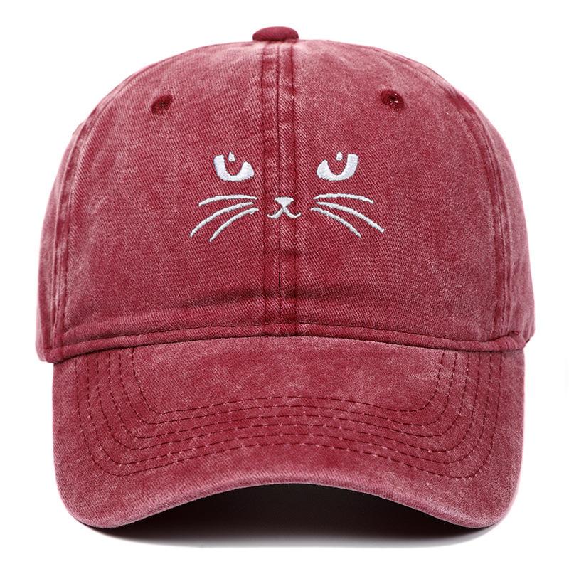 New Embroidery Cute Cat Washed Cotton Baseball Caps Casual Men Adjustable Peaked Cap Outdoor For Women Sunscreen Snapback Hat