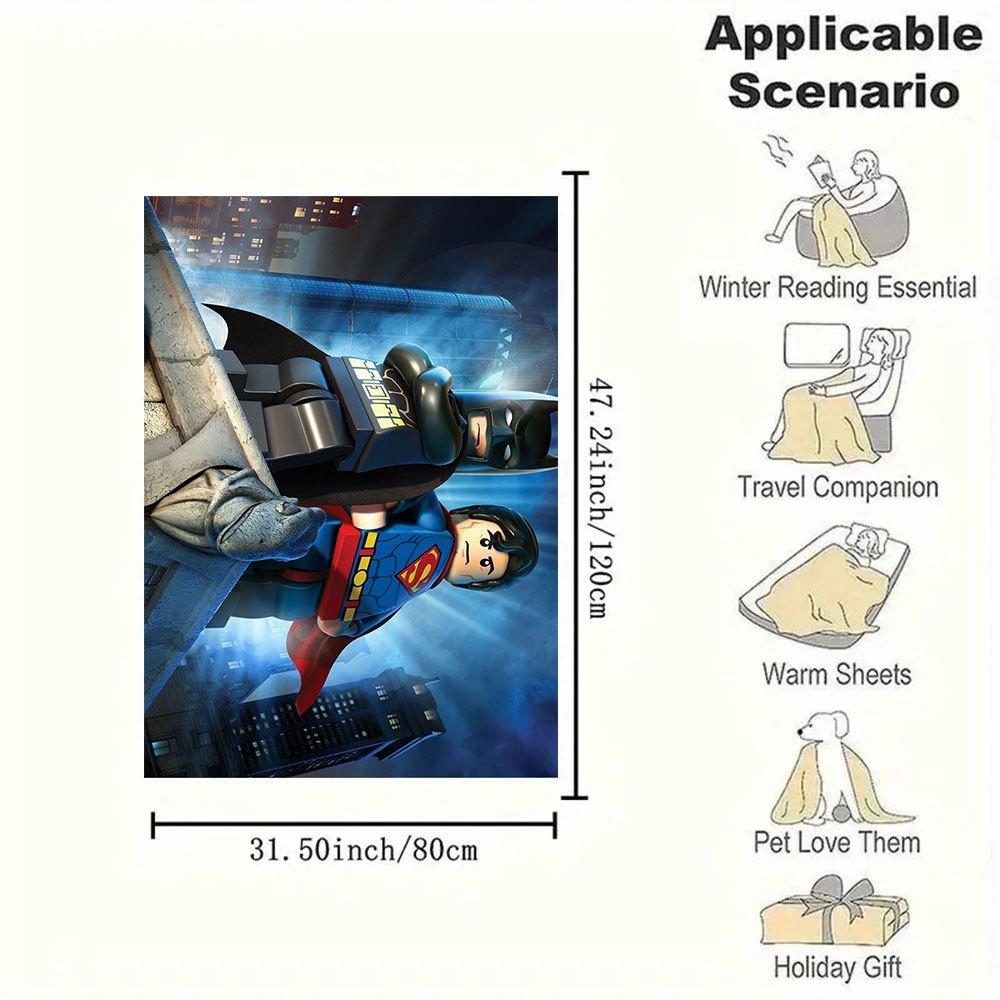 LEGO DC Comics Super Heroes Superman Vs Batman Building Set Blanket Flannel Throw Blanket for Sofa, Bed, Travel, Camping, Office, Couch, Chair