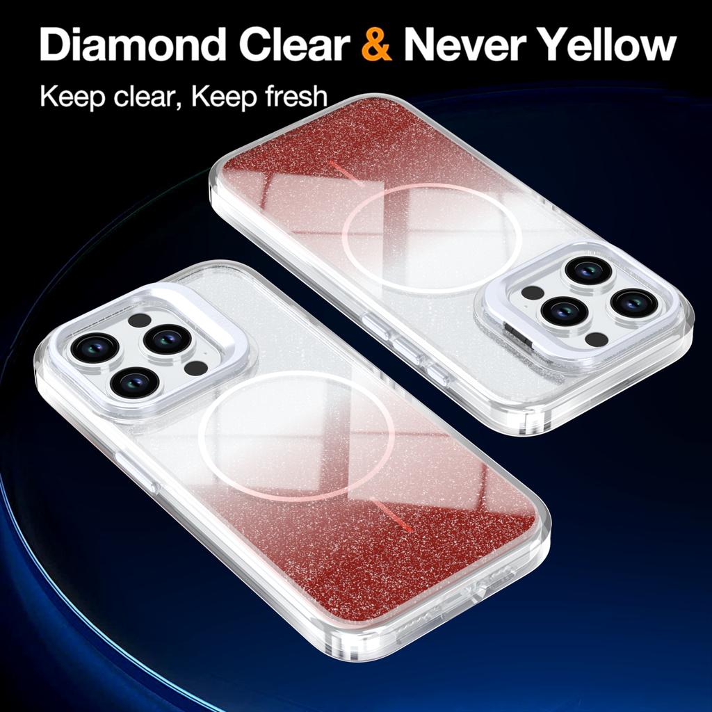 For iPhone 15 Pro Max Magnetic Case Gradient Glitter Shockproof TPU PC Phone Cover Compatible with MagSafe