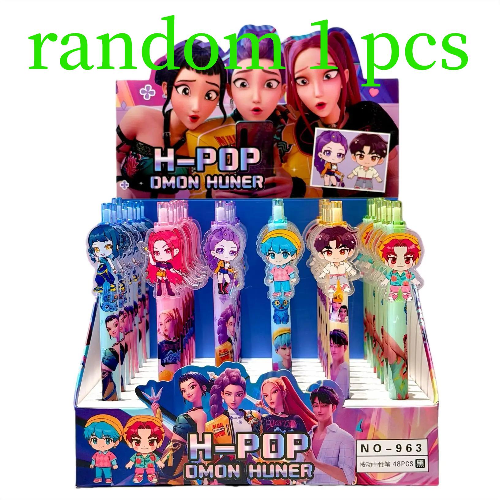 

High Quality 2026 hot Cute K-POP Demon Hunters Press Gel Pens 6PCS 0.5mm Black Acrylic Patch High-Value School Stationery for Students