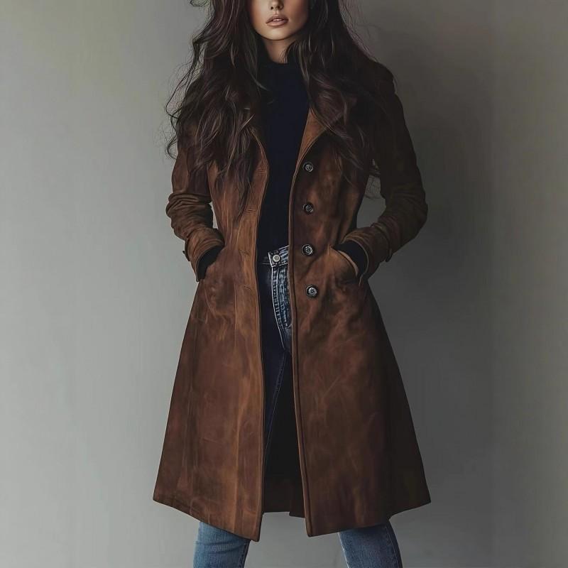 Womens Suede-Like Oversized Western Style Coat