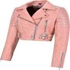 NOORA Damen PINKE Cropped Biker Lederjacke | Teil-Verschleißjacke |